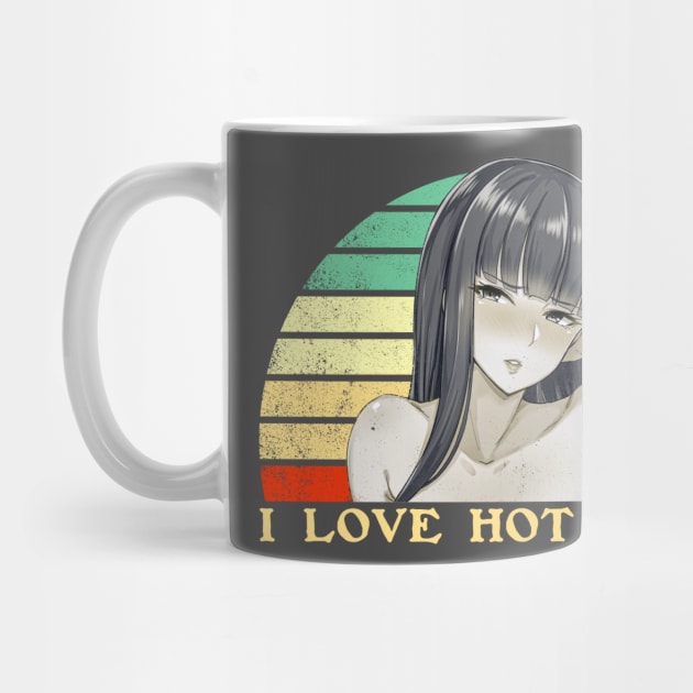 I Love Hot Moms - Funny Lesbian Anime - Retro Sunset by clvndesign